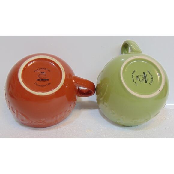 Soup Bowls With Handles KIC Stoneware Chili Green Brown 5" Embossed Letters VTG - Picture 10 of 11